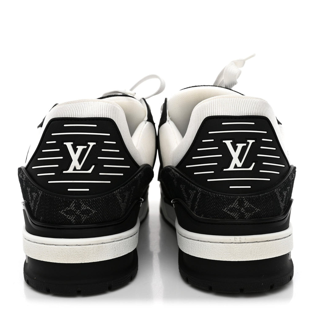 Calfskin Embossed Monogram Denim Mens LV Trainer Sneakers 10 Black