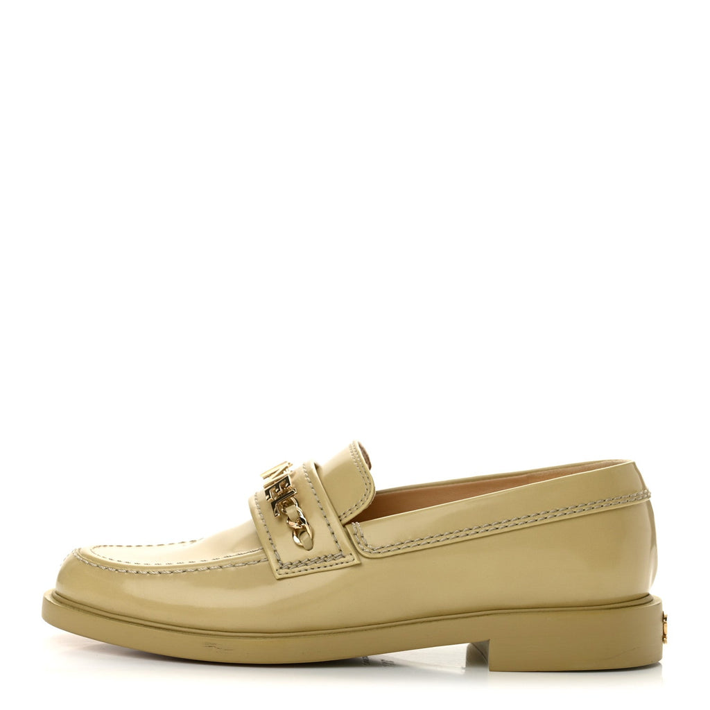 Shiny Calfskin Logo Loafers 37.5 Beige