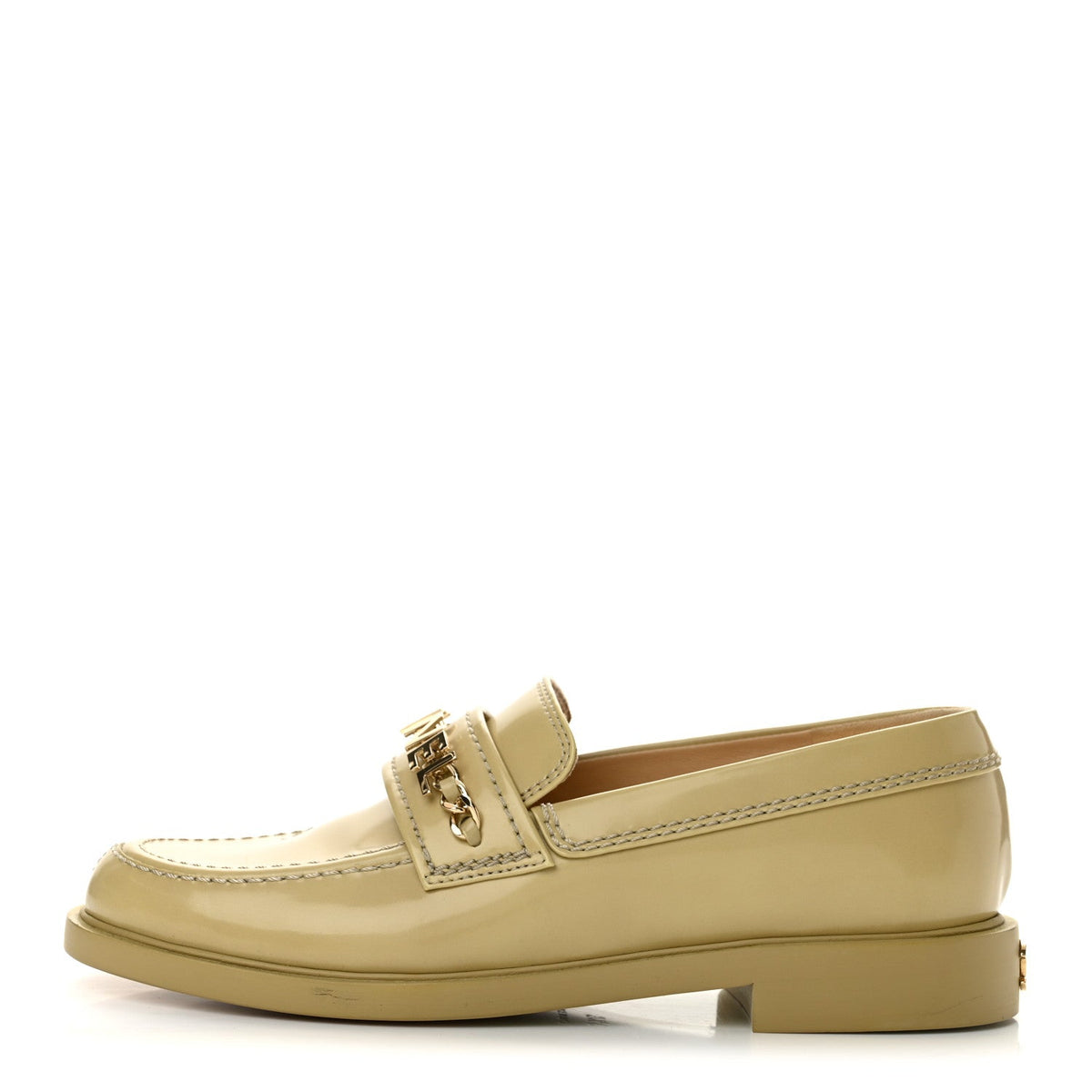 Shiny Calfskin Logo Loafers 37.5 Beige