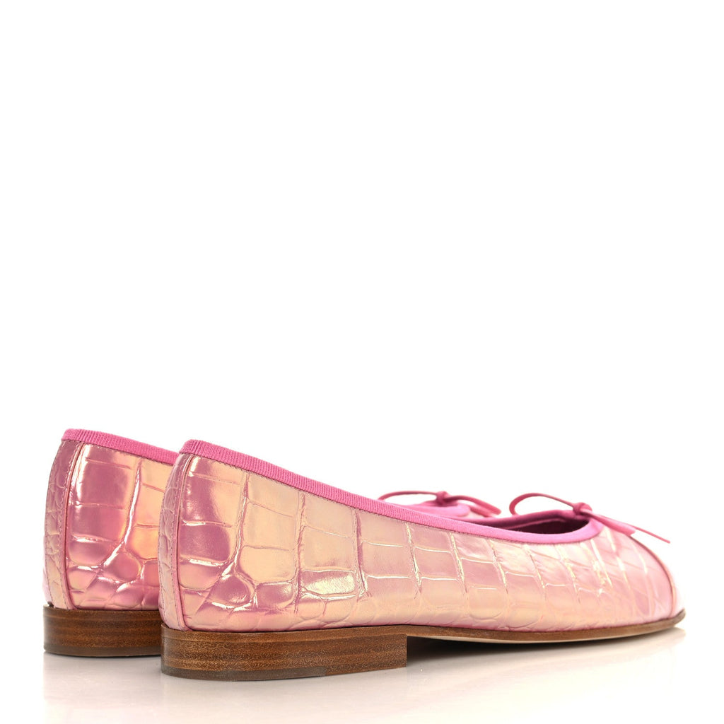 Iridescent Calfskin Crocodile Embossed Ballerina Flats 40 Pink