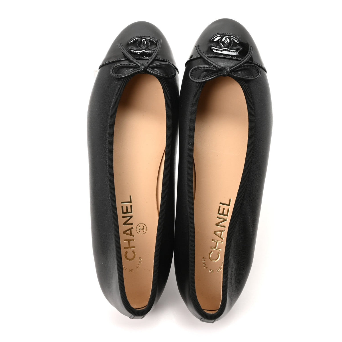 Lambskin Patent Cap Toe Ballerina Flats 39.5 Black