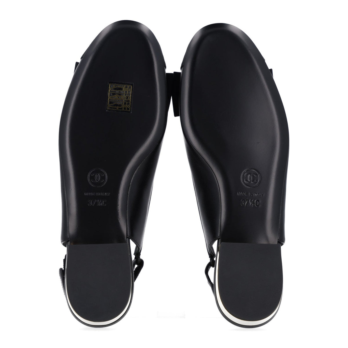 Lambskin Grosgrain Bow Cap Toe CC Slingback Flats 37.5 Black