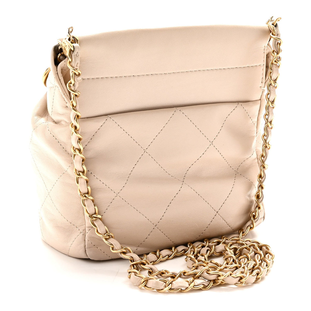 Lambskin Resin Quilted Small Bucket Bag Beige