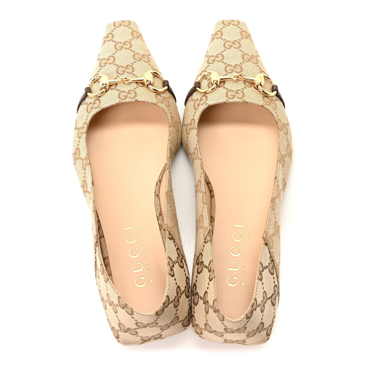 GG Monogram Horsebit Bow Ballet Flats 38 Beige Ebony Sundial