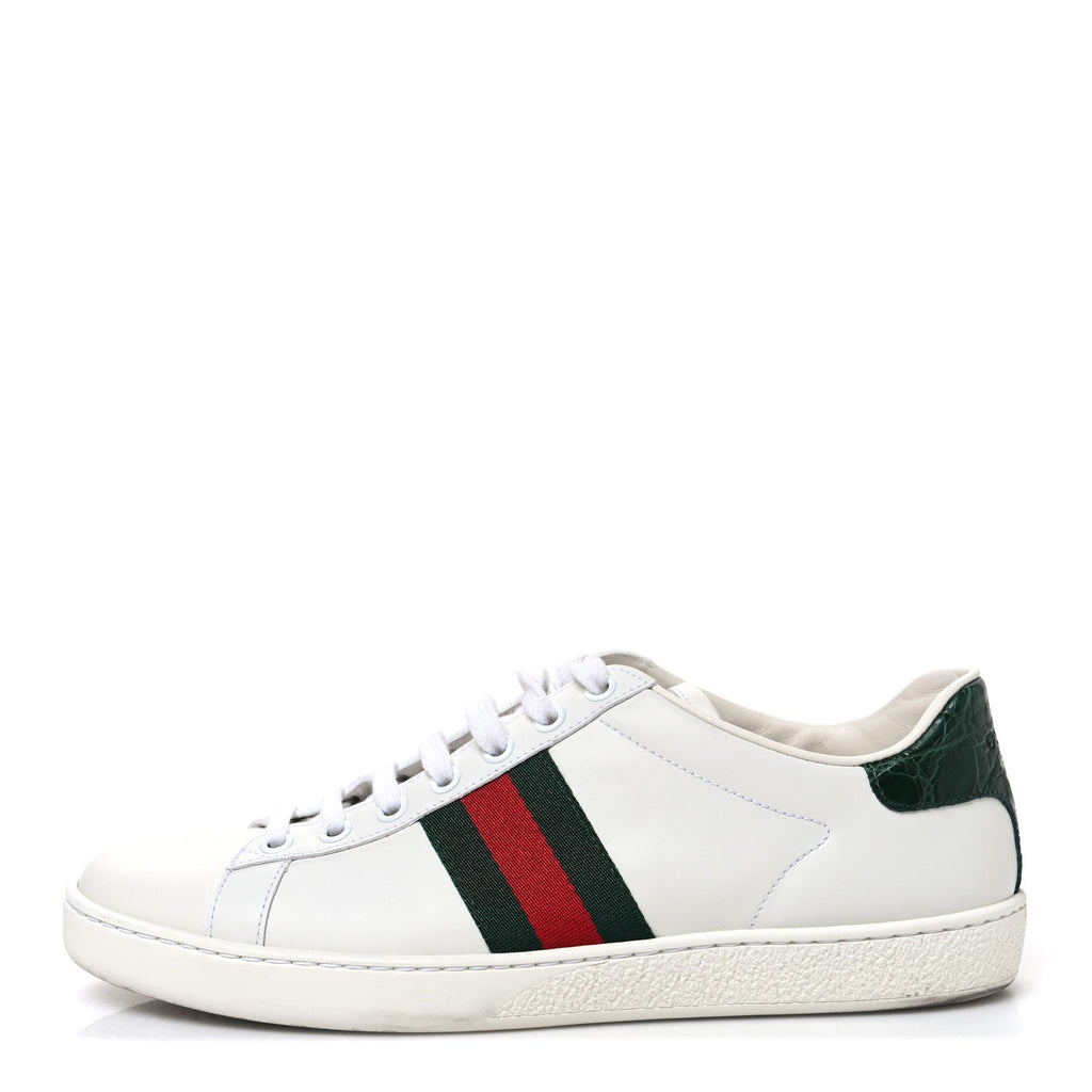 Calfskin Crocodile Web Womens Ace Sneakers 37.5 White Green