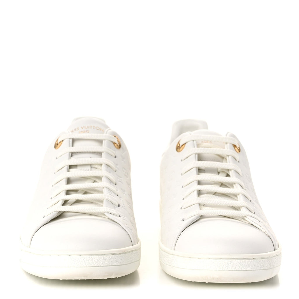 Calfskin Monogram Embossed Front Row Sneakers 41 White