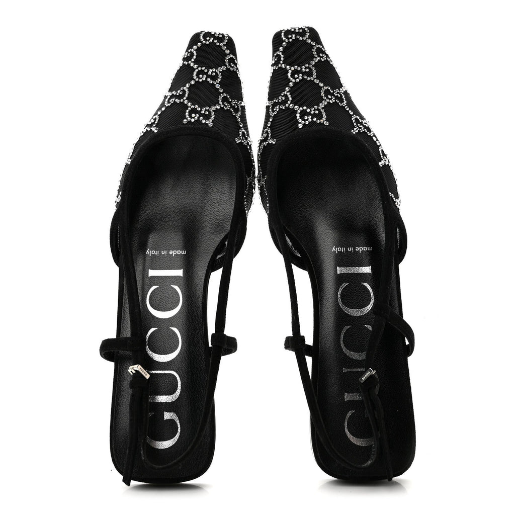 Tela Retino Kid Scamosciato Crystal GG Monogram Square Demi Ballet Flats 37.5 Black