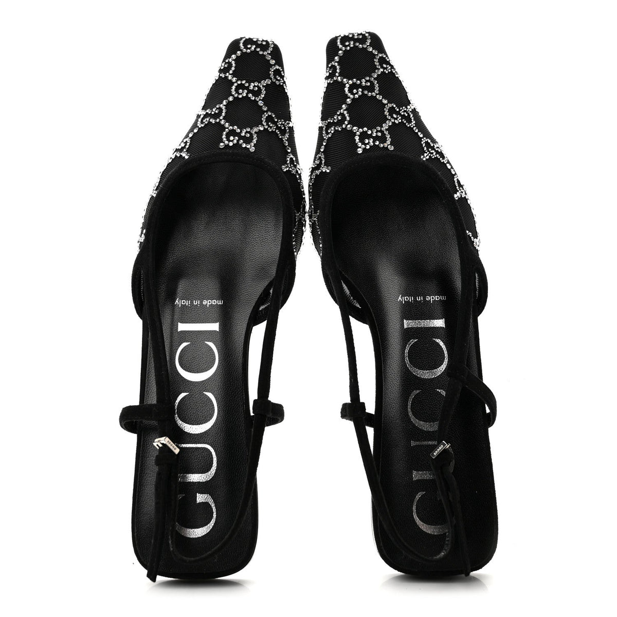 Tela Retino Kid Scamosciato Crystal GG Monogram Square Demi Ballet Flats 37.5 Black