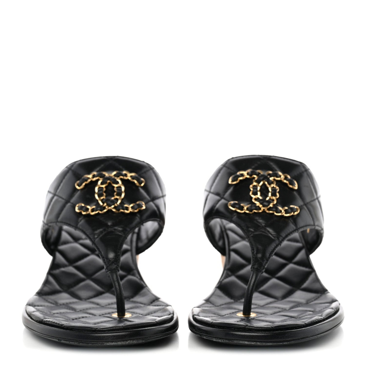 Shiny Goatskin Cork CC Wedge Sandals 39 Black