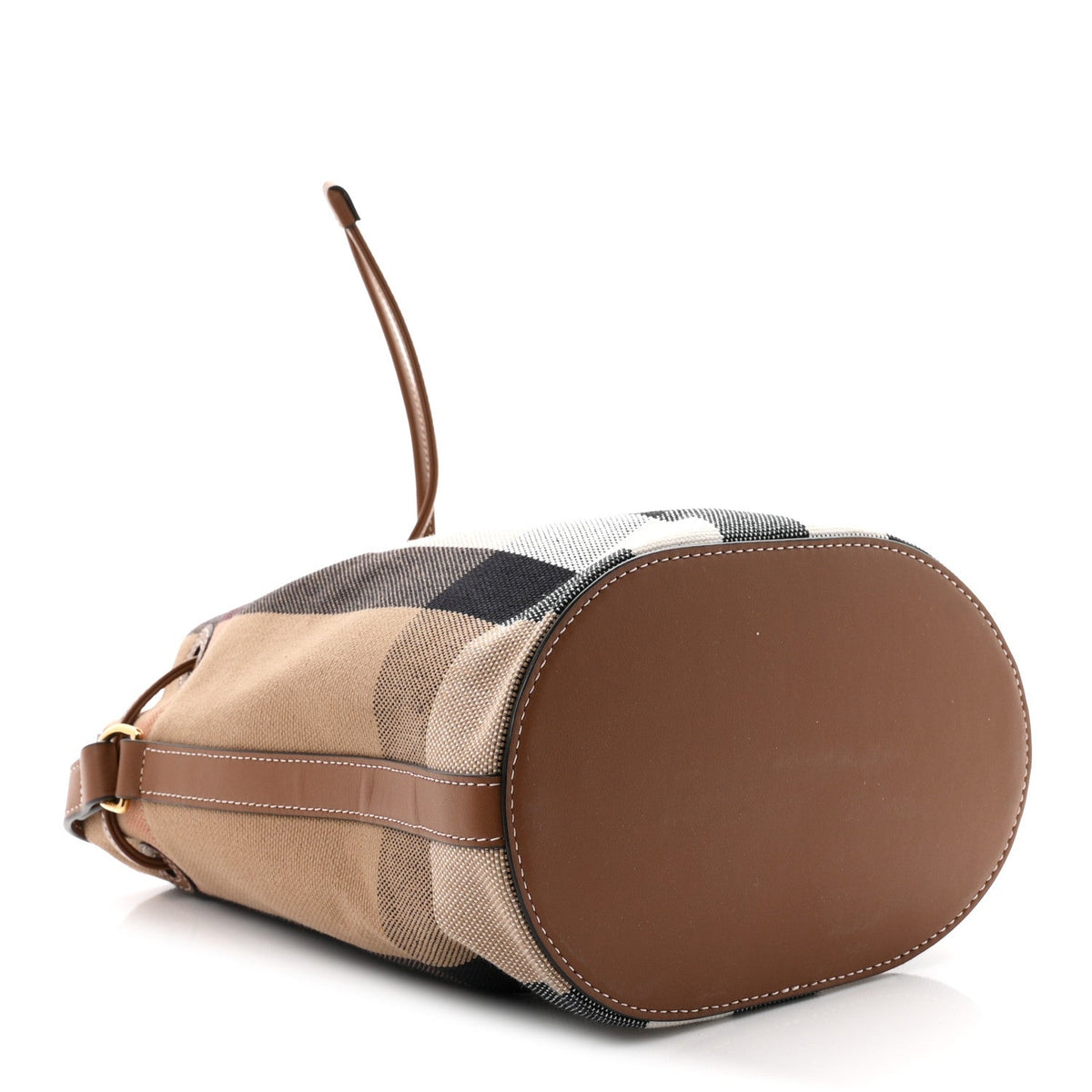 Giant Check Canvas Small Bucket Bag Taupe Brown