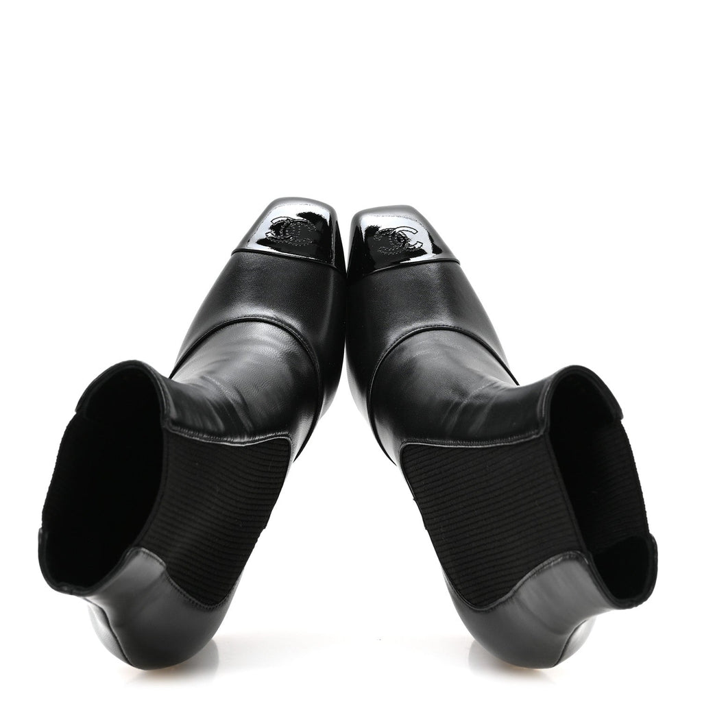 Lambskin Patent Calfskin CC Cap Toe Short Boots 39 Black