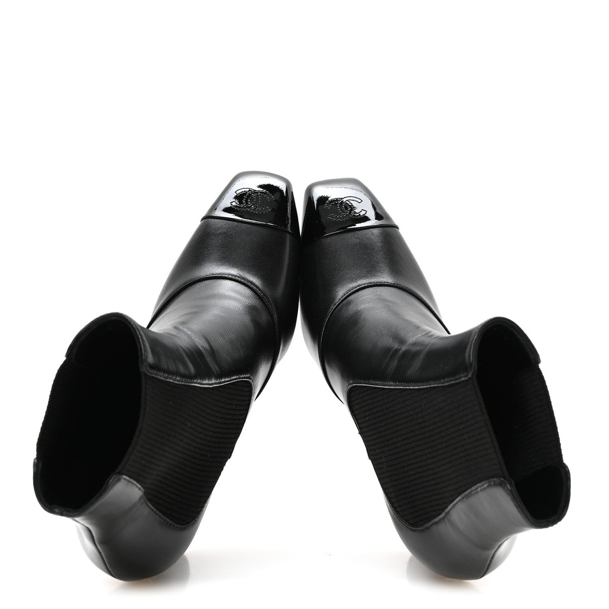 Lambskin Patent Calfskin CC Cap Toe Short Boots 39 Black