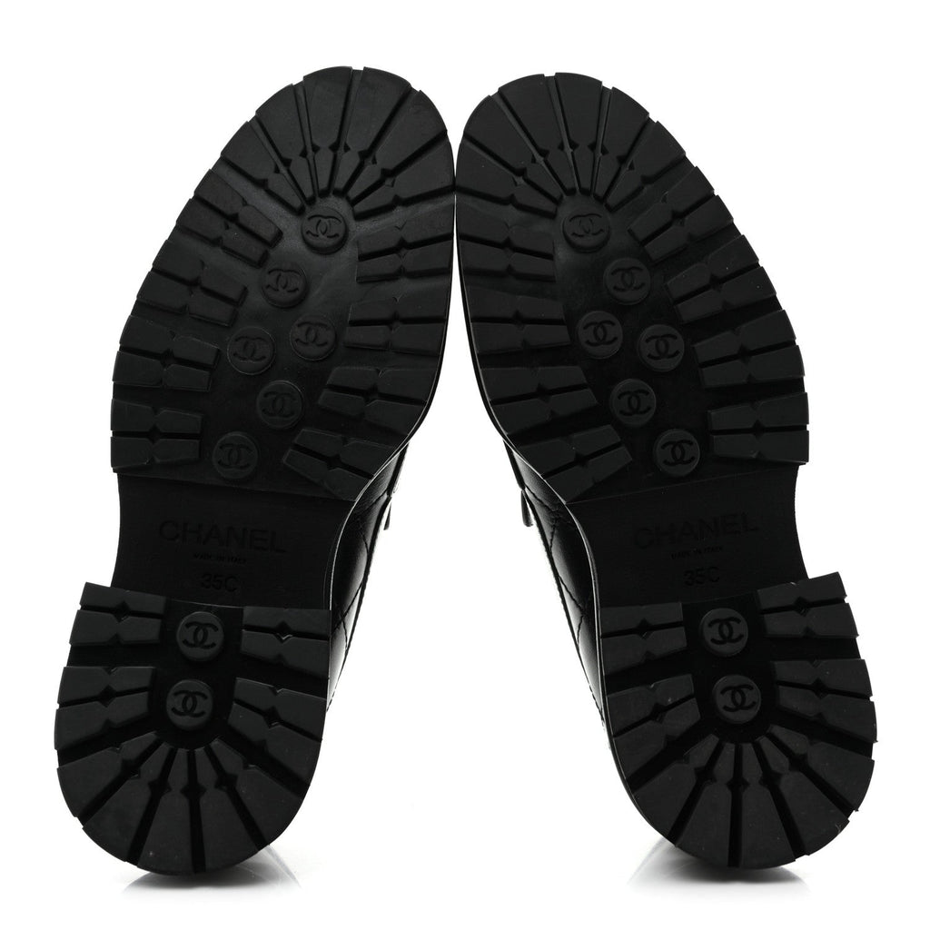Calfskin Quilted CC Mocassin Loafers 35 Black