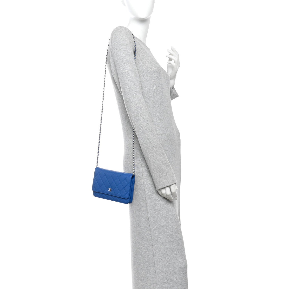 Lambskin Quilted Wallet On Chain WOC Blue