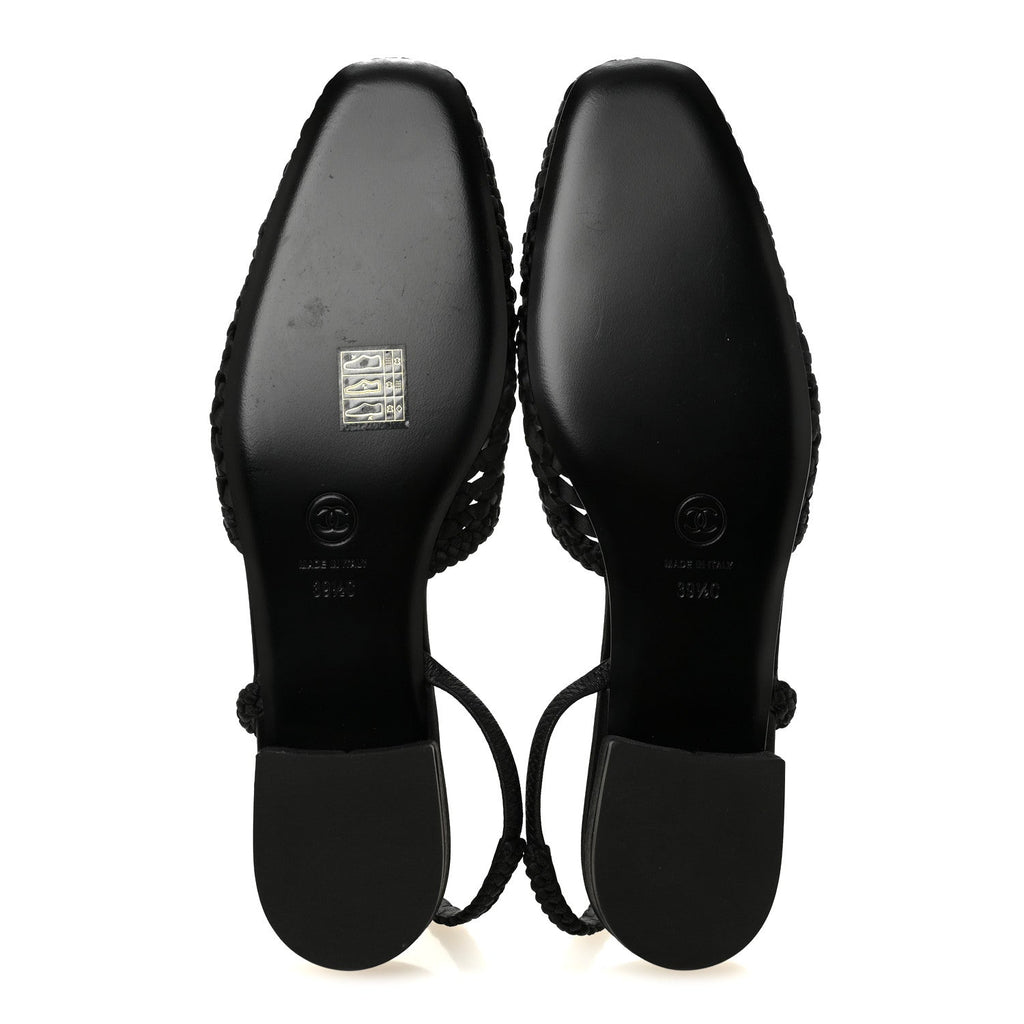 Satin Braided Slingback Flats 39.5 Black