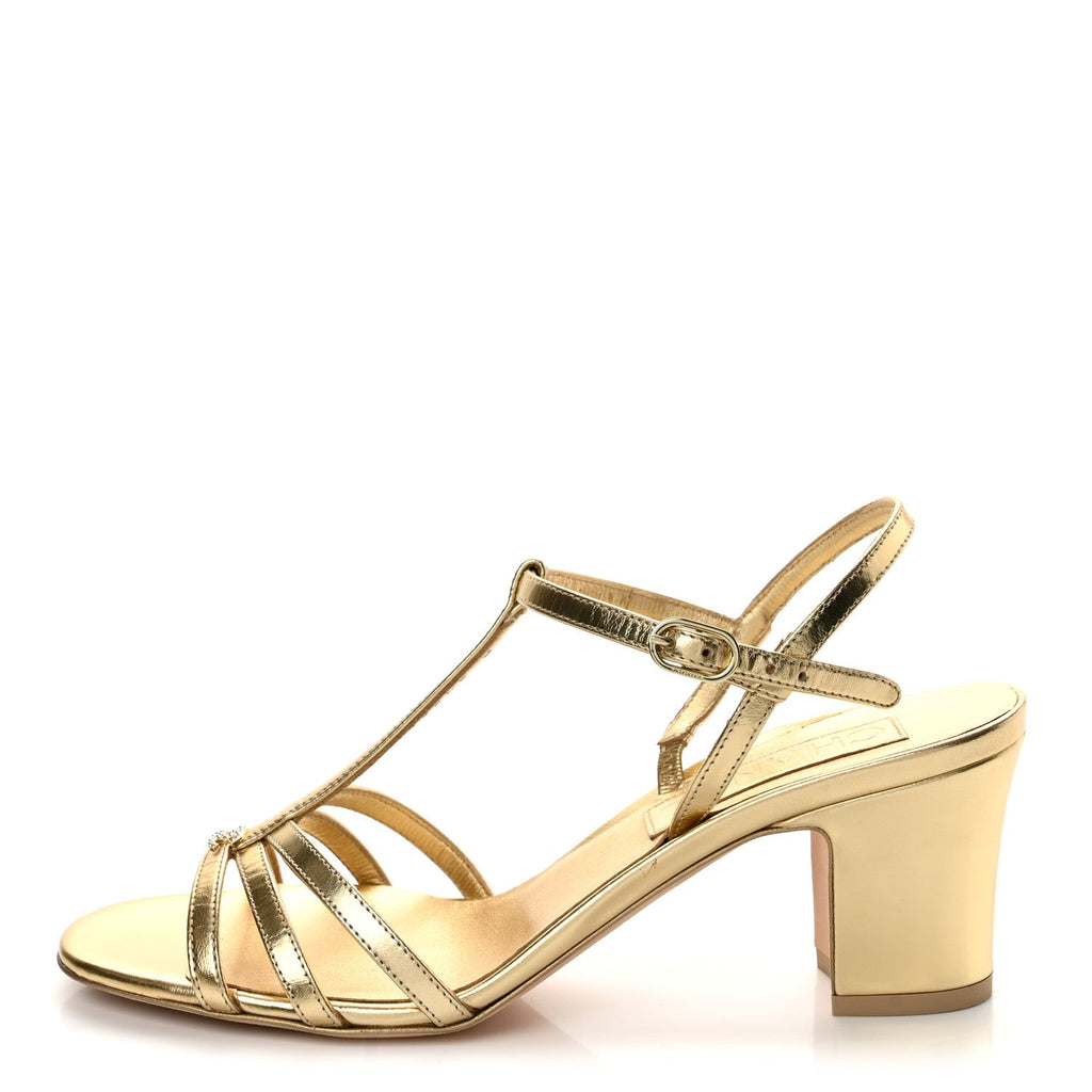 Metallic Lambskin CC Strappy Sandals 38 Gold