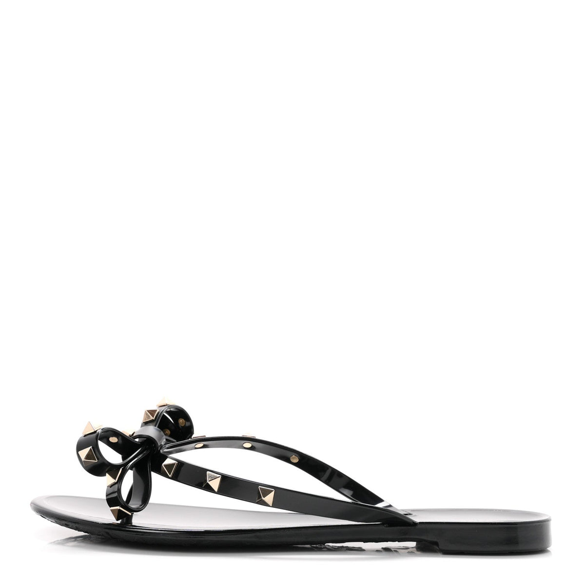 PVC Jelly Rockstud Bow Thong Sandals 40 Black