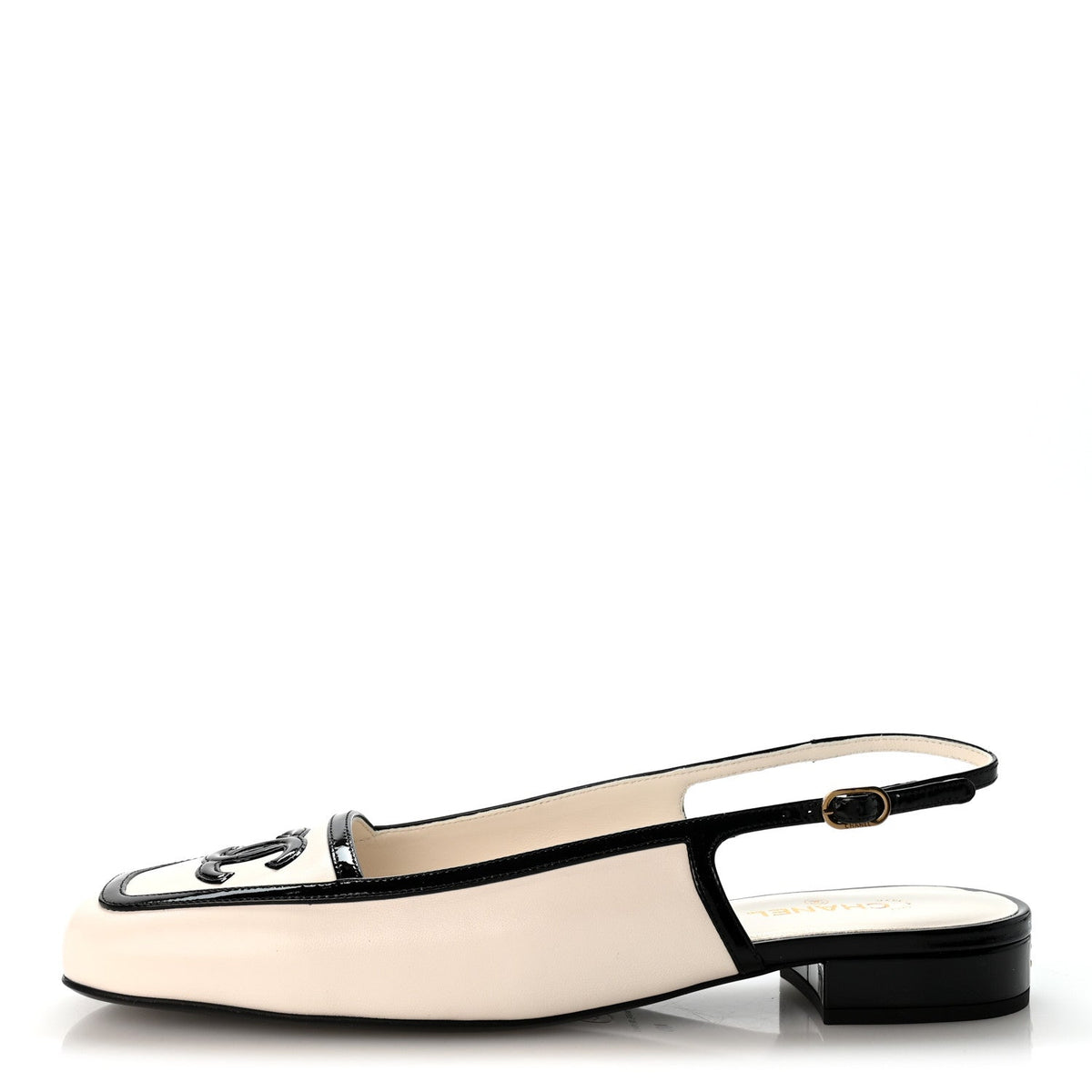 Lambskin Patent Calfskin CC Slingback Flats 40 White Black