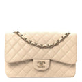 Caviar Quilted Jumbo Double Flap Light Beige