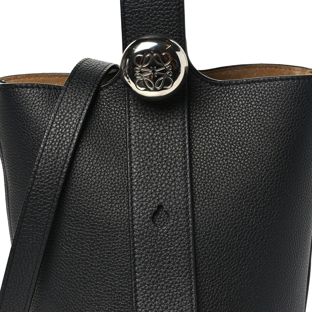 Soft Grained Calfskin Mini Pebble Bucket Bag Black
