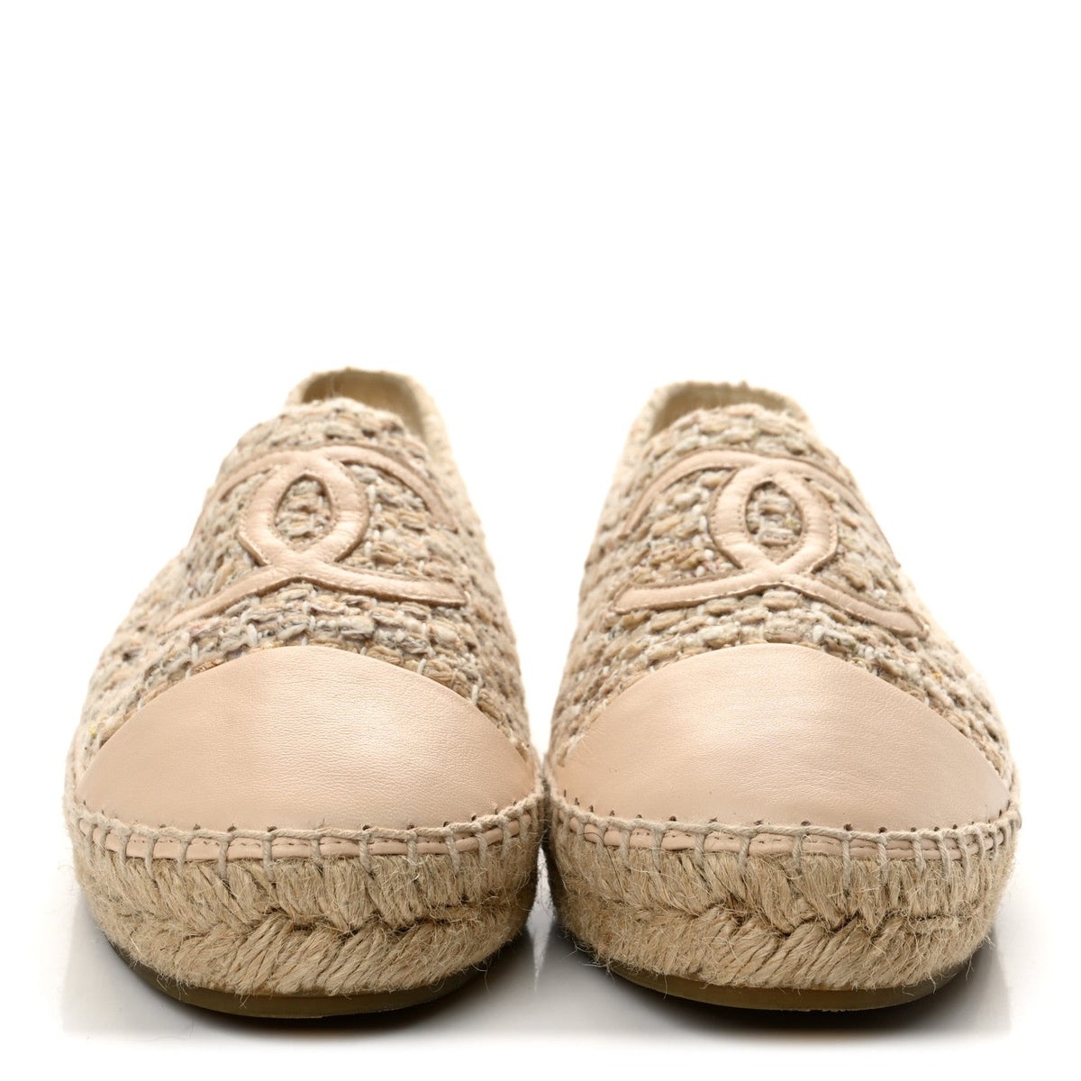 Tweed Lambskin CC Espadrilles 40 Beige Ivory