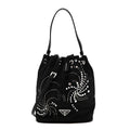 Tessuto Saffiano Ricamo Sequin Crystal Embellished Mini Re-Edition 1978 Bucket Bag Black