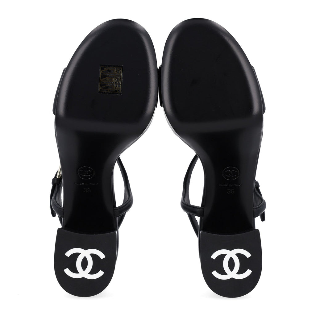 Lambskin Logo Platform Sandals 38 Black