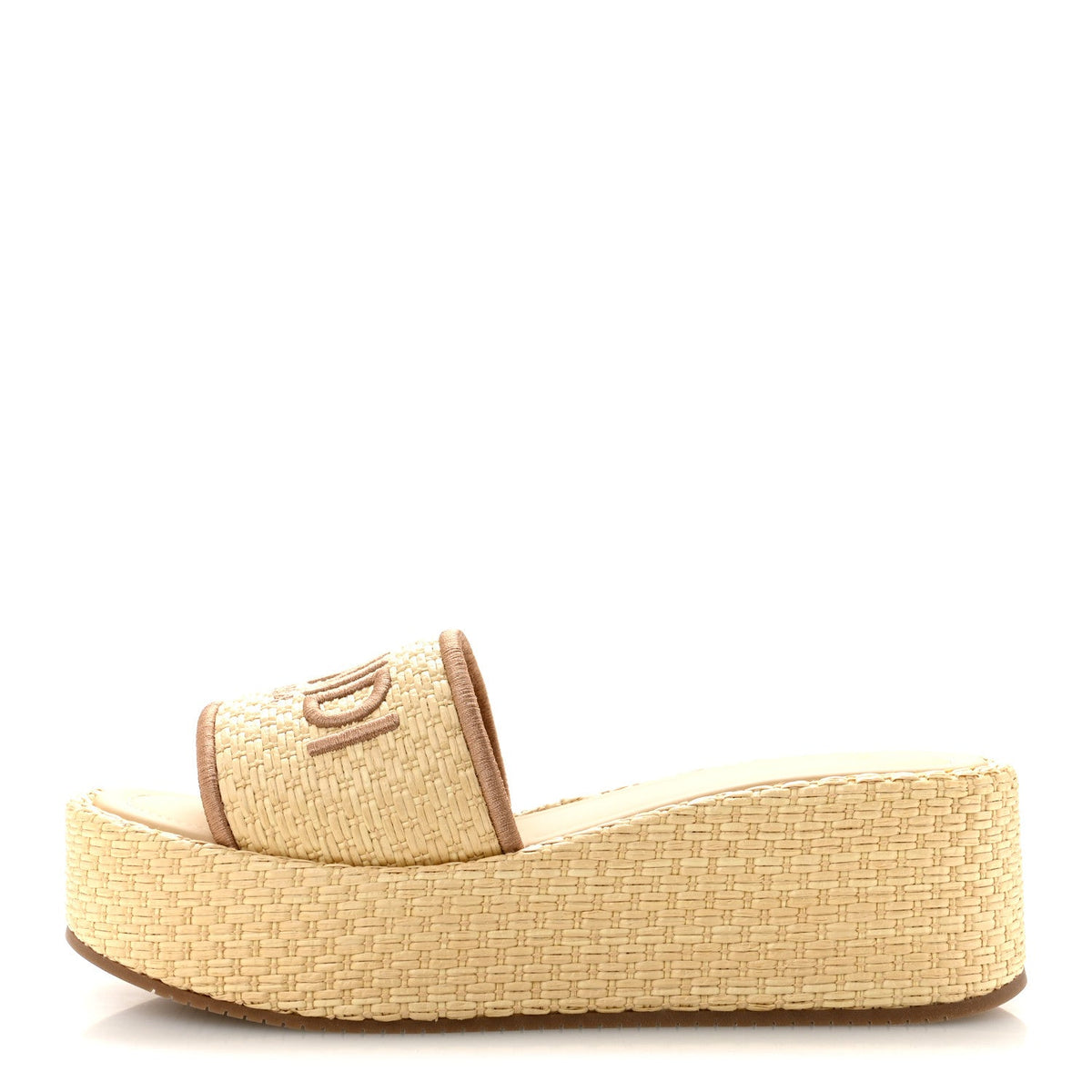Raffia Womens FF Sunshine Flatform Slide Sandals 39 Beige