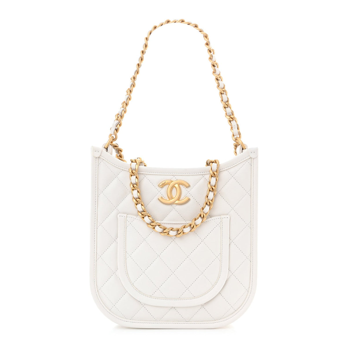 Calfskin Quilted Small Hobo White