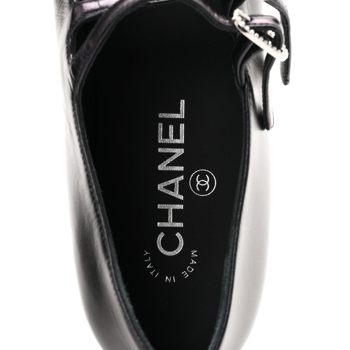 Lambskin Grosgrain Pearl Mary Jane Flats 38 Black