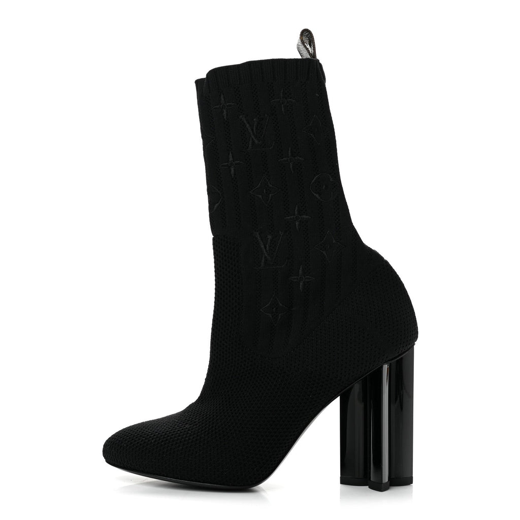 Monogram Stretch Fabric Silhouette Ankle Boots 36 Black