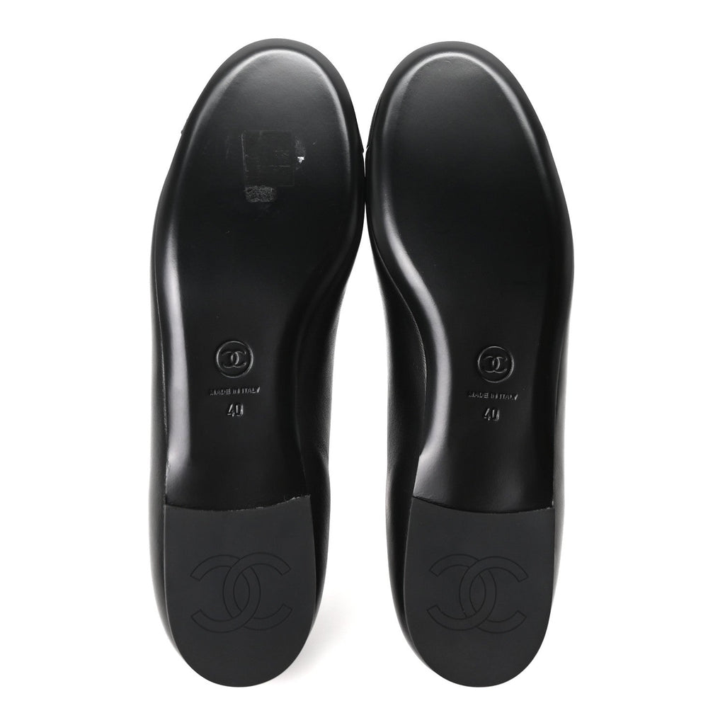 Lambskin Grosgrain Silk CC Mary Jane Flats 40 Black White