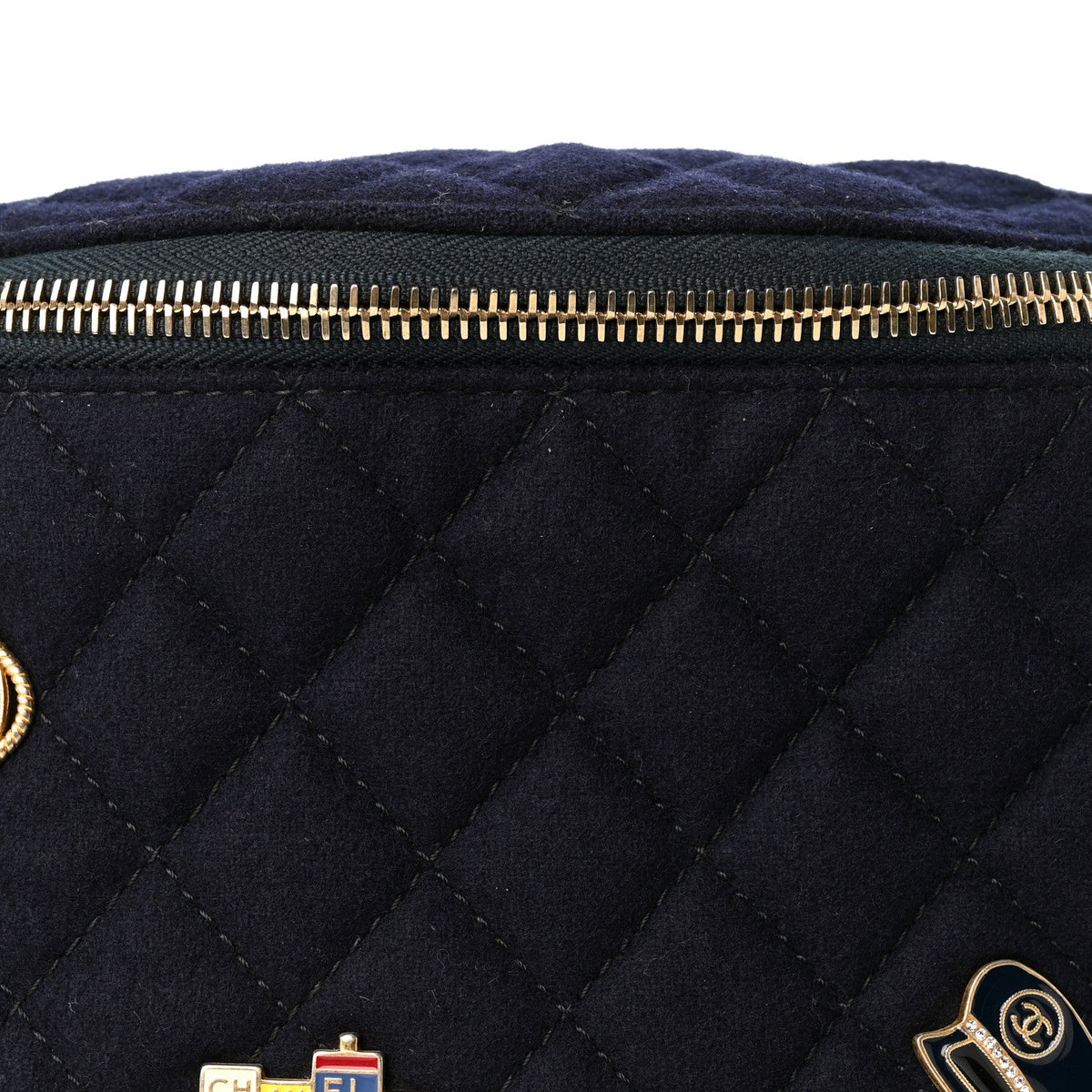 Wool Lambskin Quilted Paris Hamburg Charms Waist Bag Dark Navy