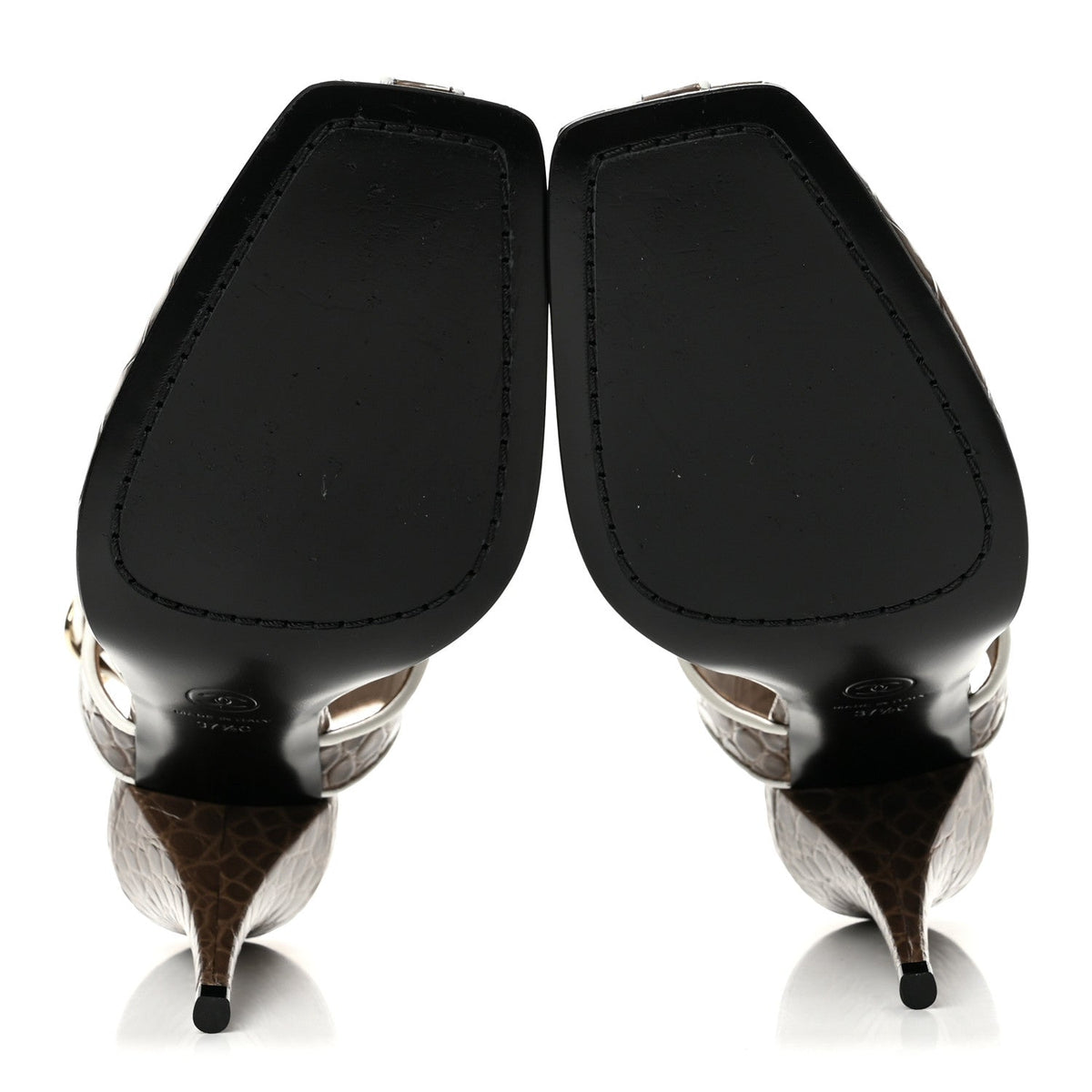 Patent Calfskin Crocodile Embossed CC Slingback Pumps 37.5 Brown White