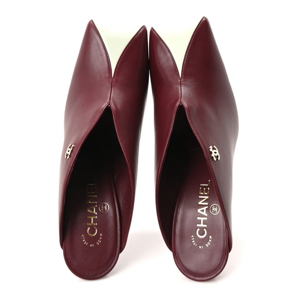 Lambskin Squared Toe Mules 39.5 Dark Burgundy Light Green