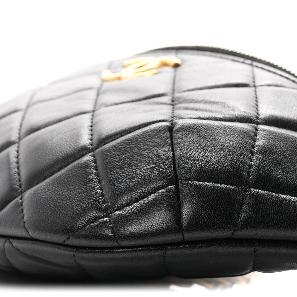 Lambskin Quilted Pillow Crush Belt Bag Black