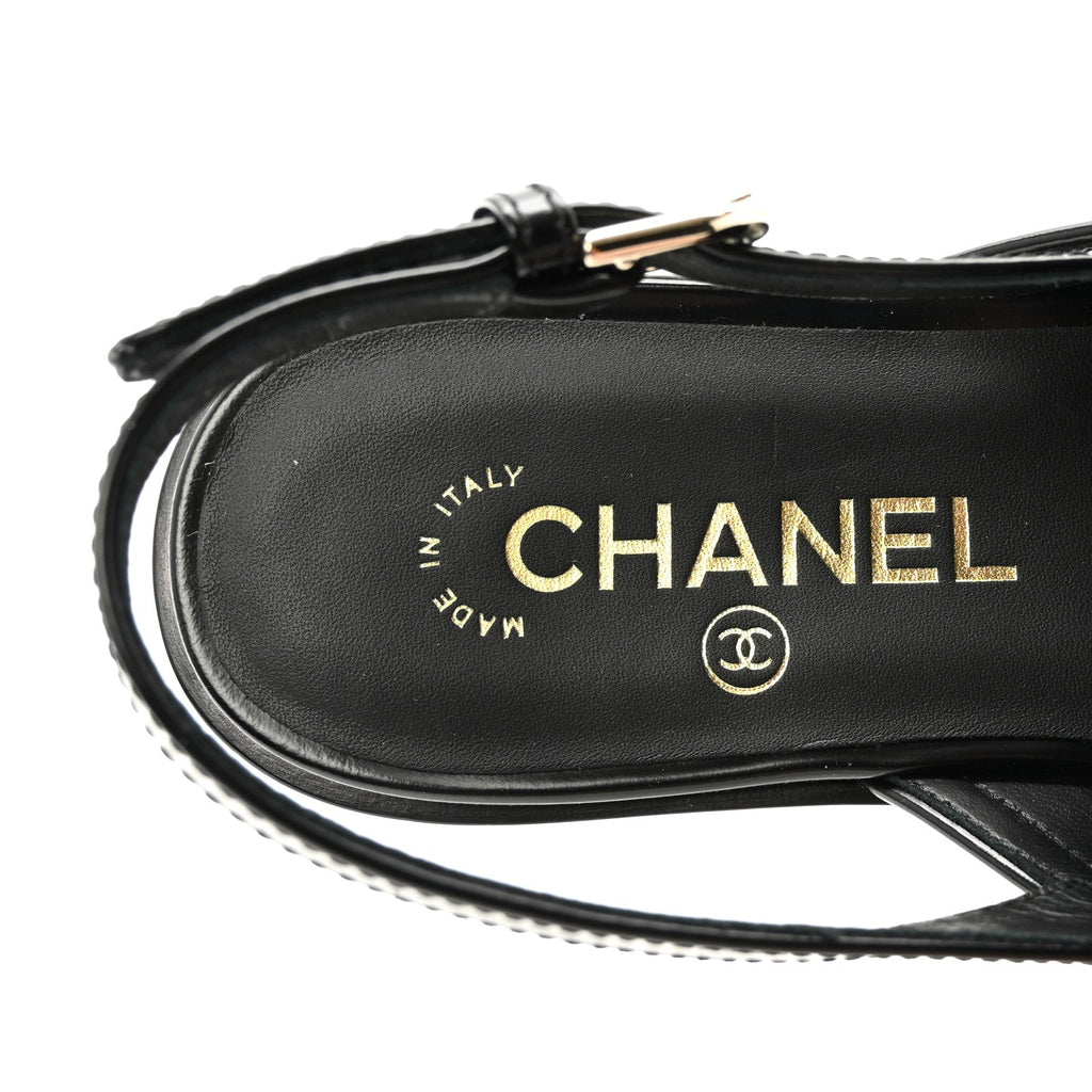Shiny Calfskin Slingback Loafers 40.5 Black