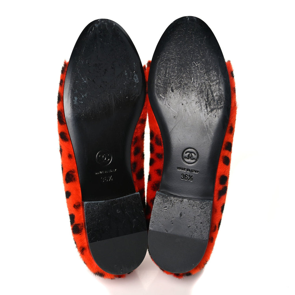 Pony Hair Lambskin Patent Calfskin Cap Toe CC Ballerina Flats 36.5 Orange Black White