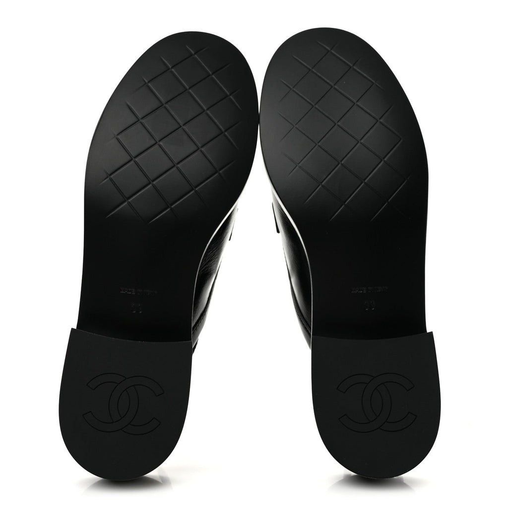 Glazed Calfskin CC Slingback Flats 39 Black