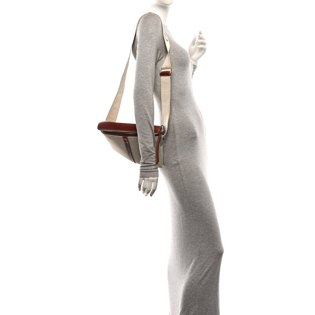 Cotton Calfskin Woody Belt Bag Beige Brown