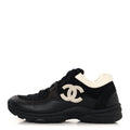 Mesh Suede Grained Calfskin Womens CC Sneakers 37.5 Black White