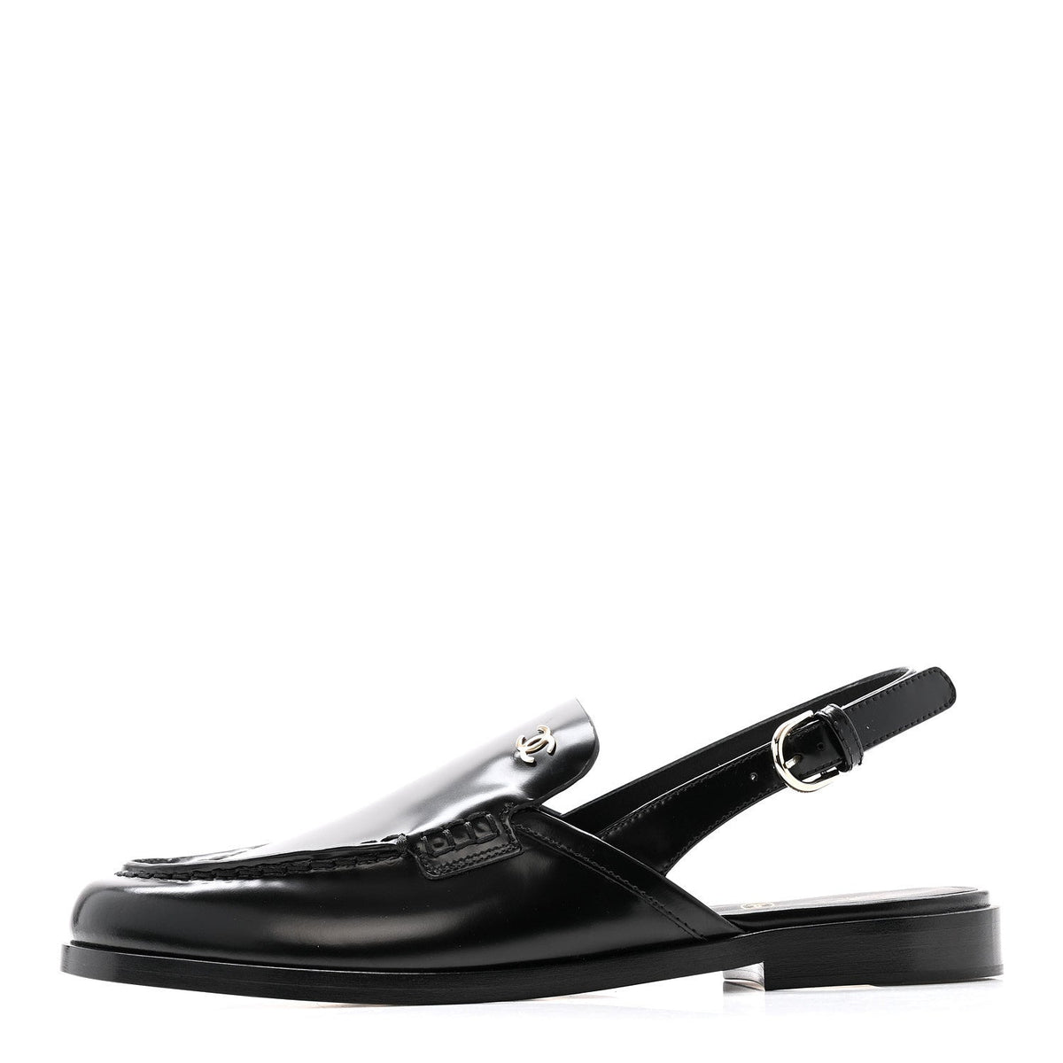 Shiny Calfskin Slingback Loafers 39 Black