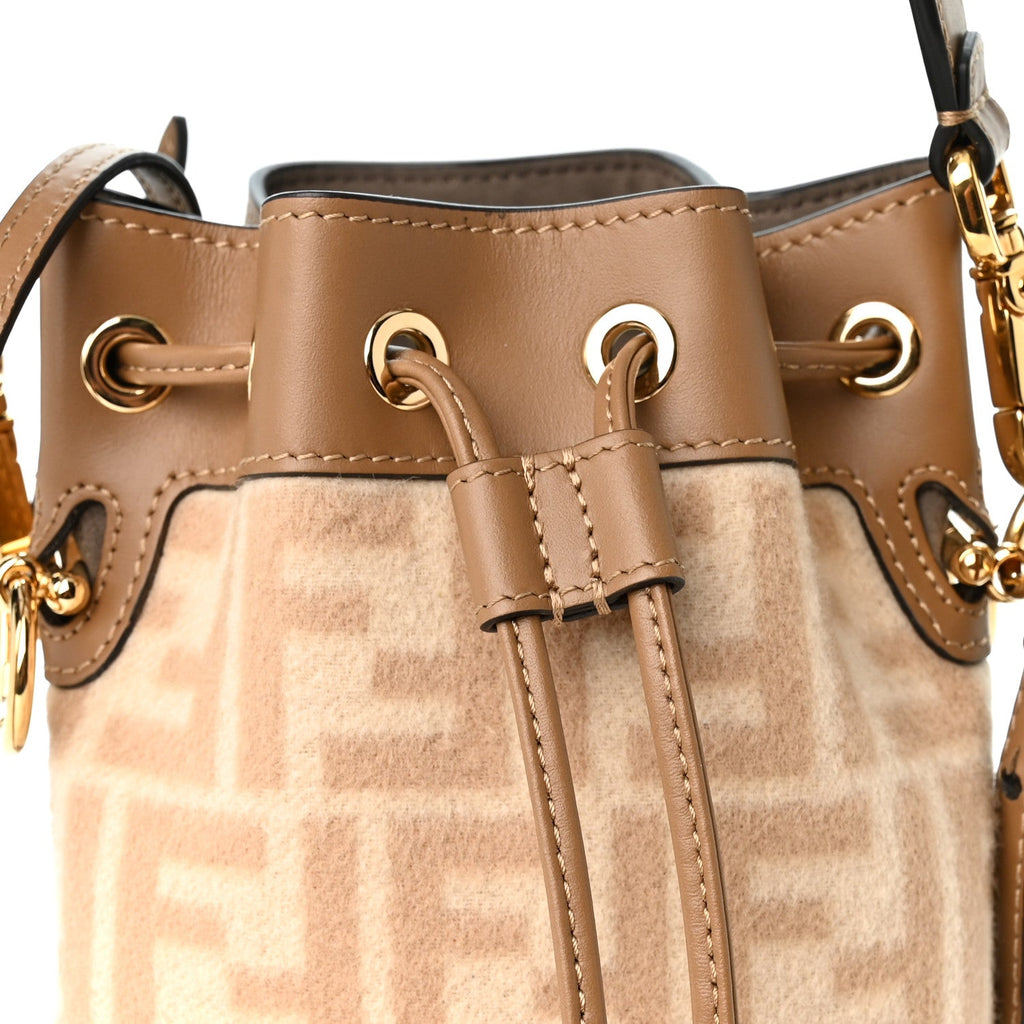 Wool Vitello King FF 1974 Mini Mon Tresor Bucket Bag Beige Cammello Sand