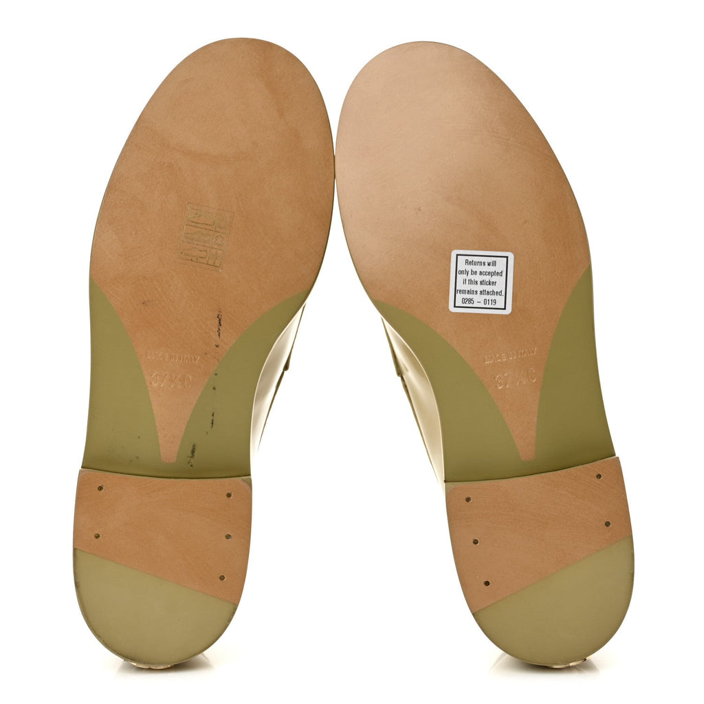 Shiny Calfskin Logo Loafers 37.5 Beige