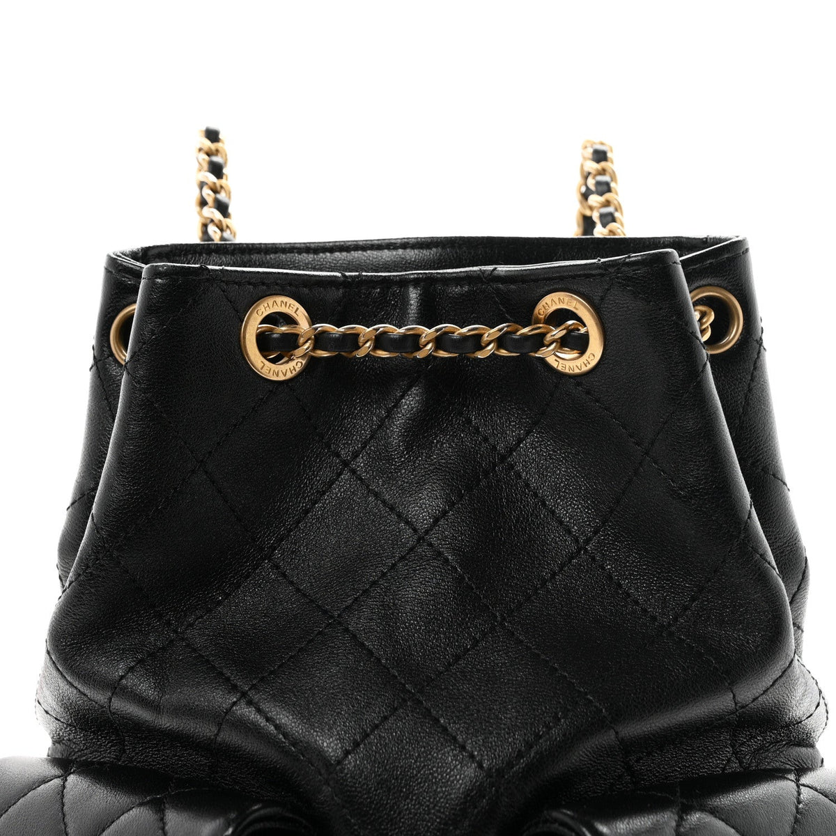 Shiny Lambskin Quilted Double Pocket Backpack Black