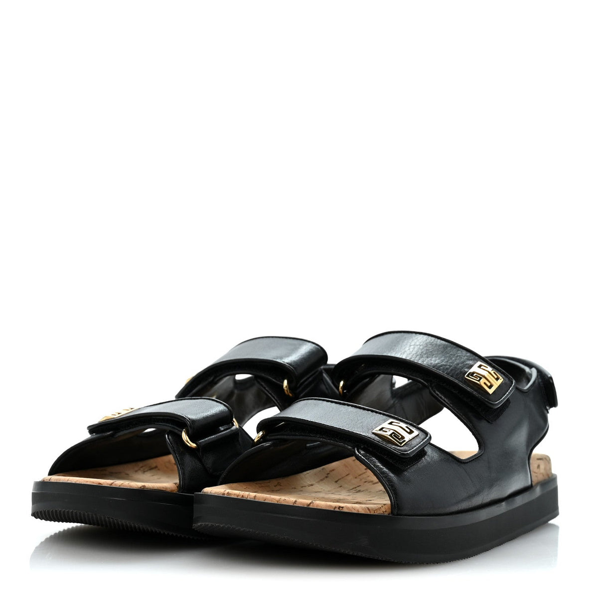 Calfskin 4G Strap Flat Sandals 37 Black