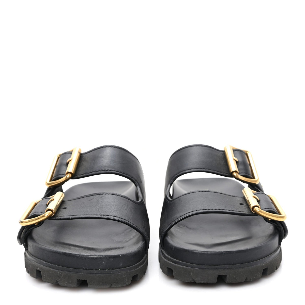 Vitello Sport Metal Triangle Logo Womens Double Buckle 20mm Slide Sandals 38.5 Black