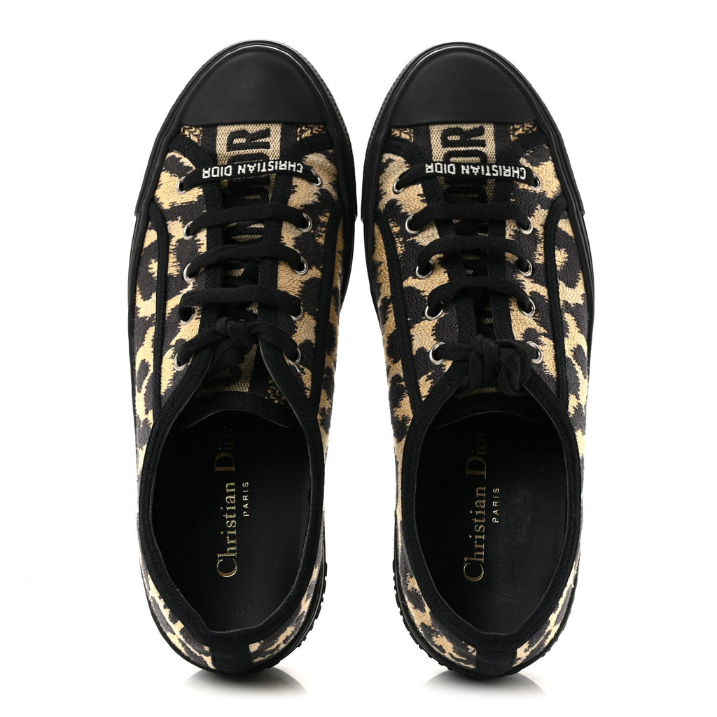 Canvas Leopard Print Embroidered Womens Walk'N'Dior Low Top Sneakers 39.5 Natural