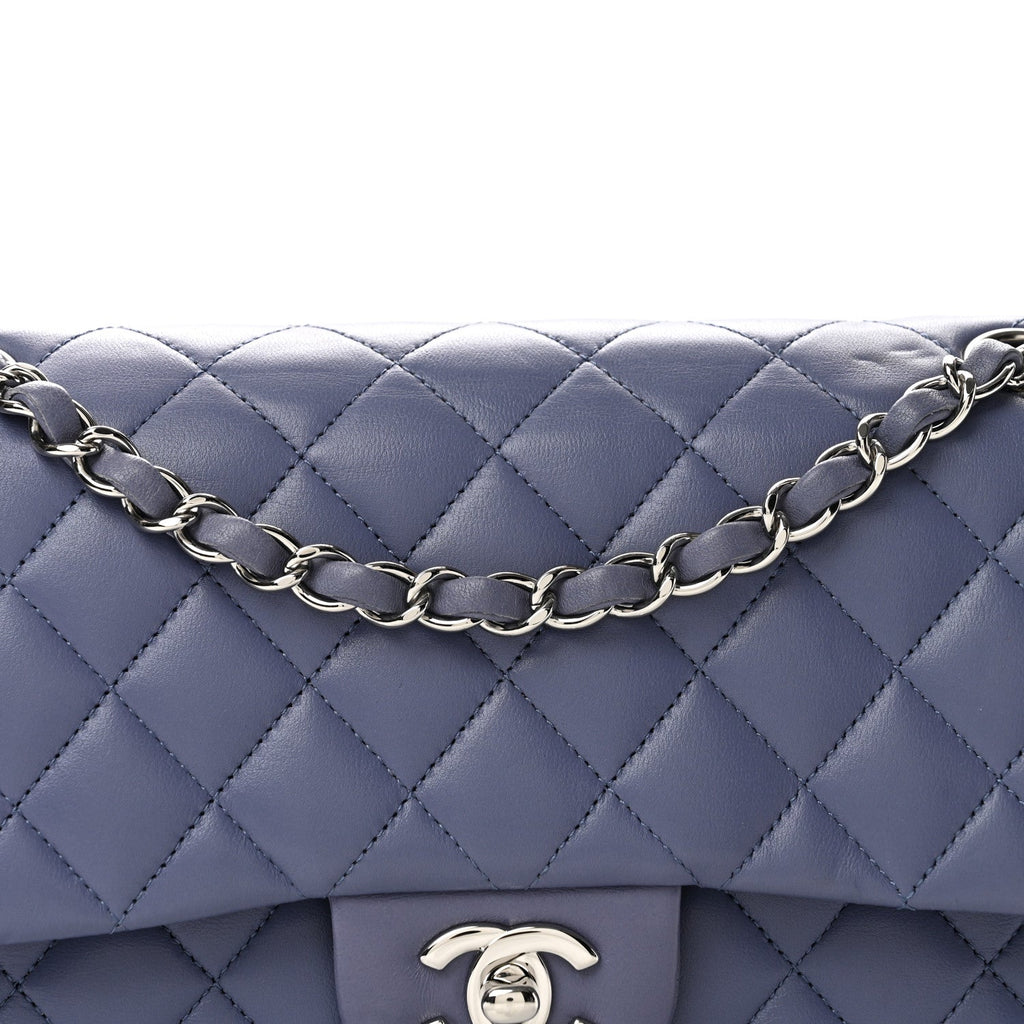 Lambskin Quilted Medium Double Flap Light Purple