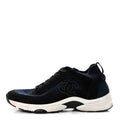 Knit Fabric Suede Calfskin Womens CC Sneakers 37.5 Navy Black